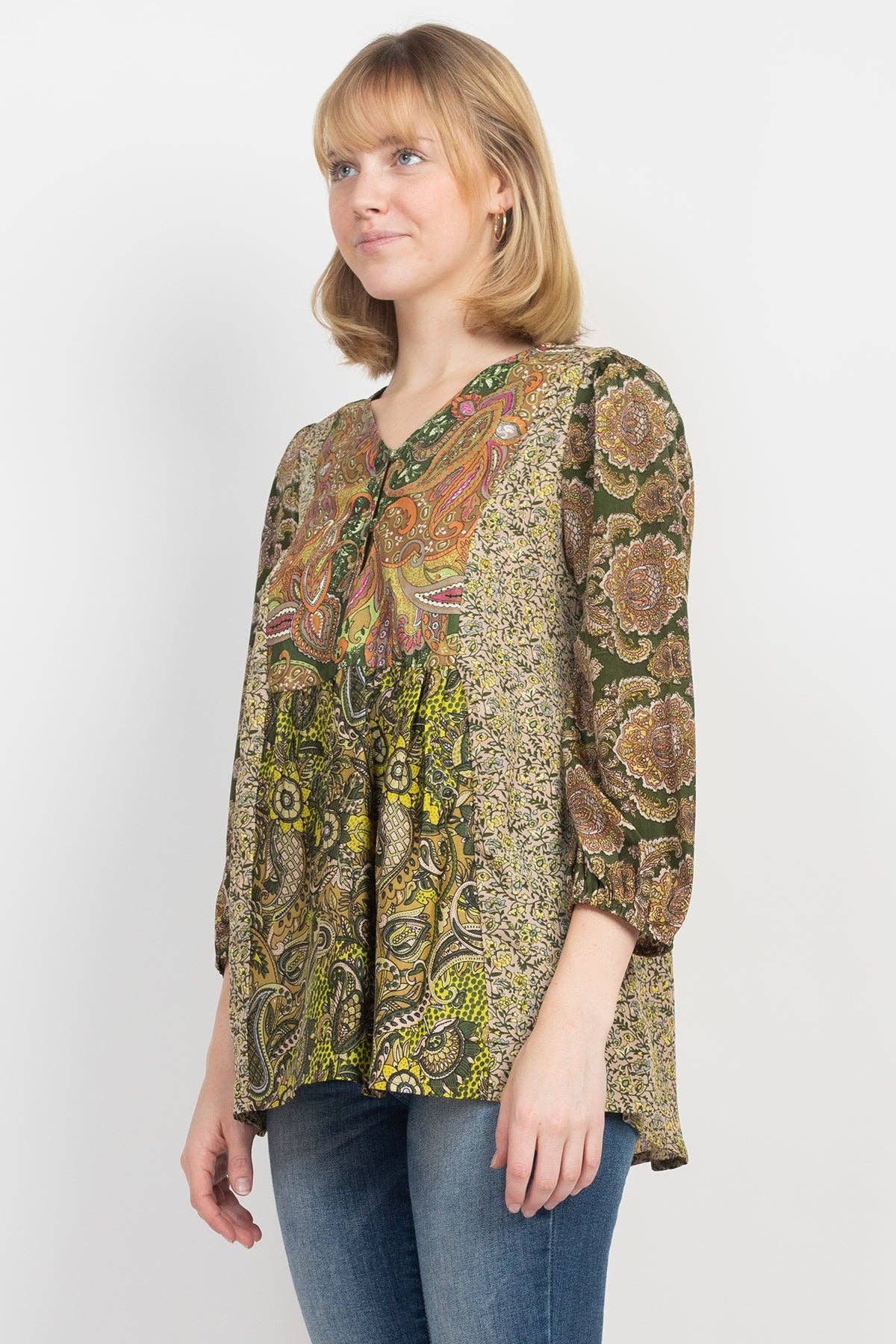 Lakhays Collection Inc. - Puffed Sleeve Patchwork Blouse