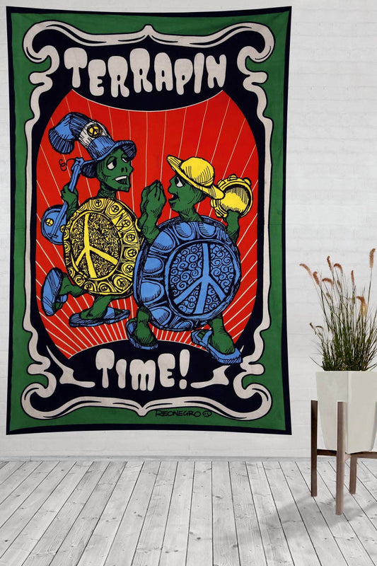 Terrapin Time Tapestry Hippie Turtle Tapestries Packaged