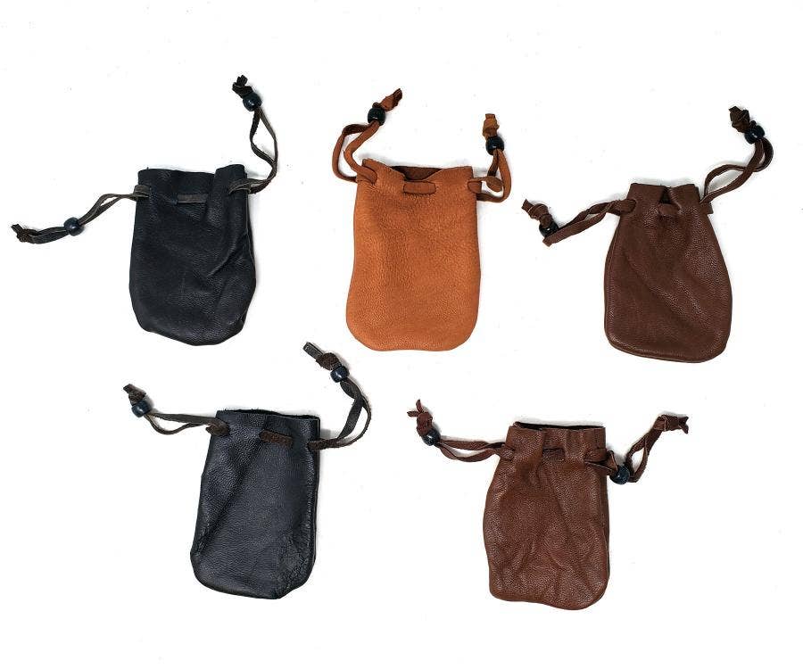 GREENROOTS USA LLC - (5 Pack )-Variations Of Brown Color Leather Drawstring Pouch