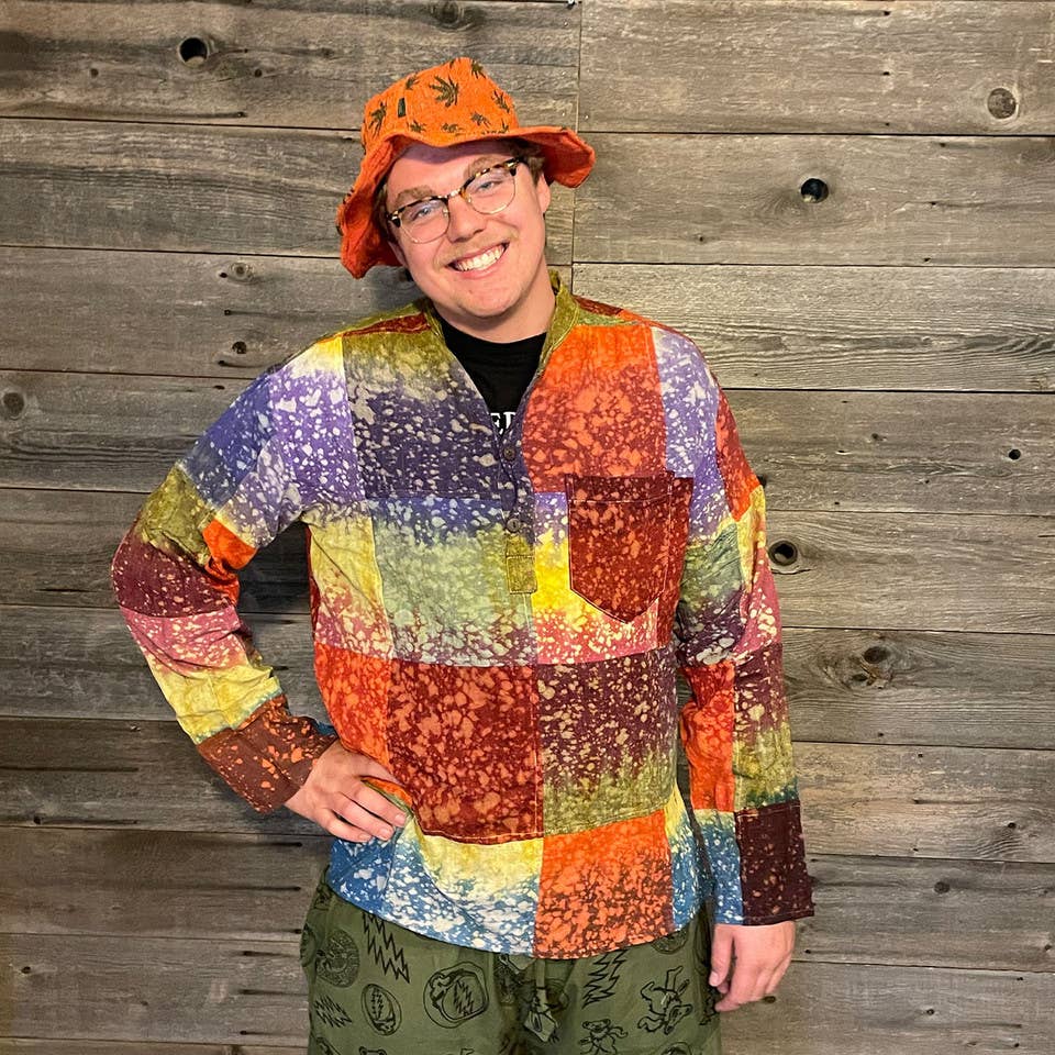 Jayli Clothing - Hippie Cotton Rainbow Batik Patchwork Long Sleeve Kurtha