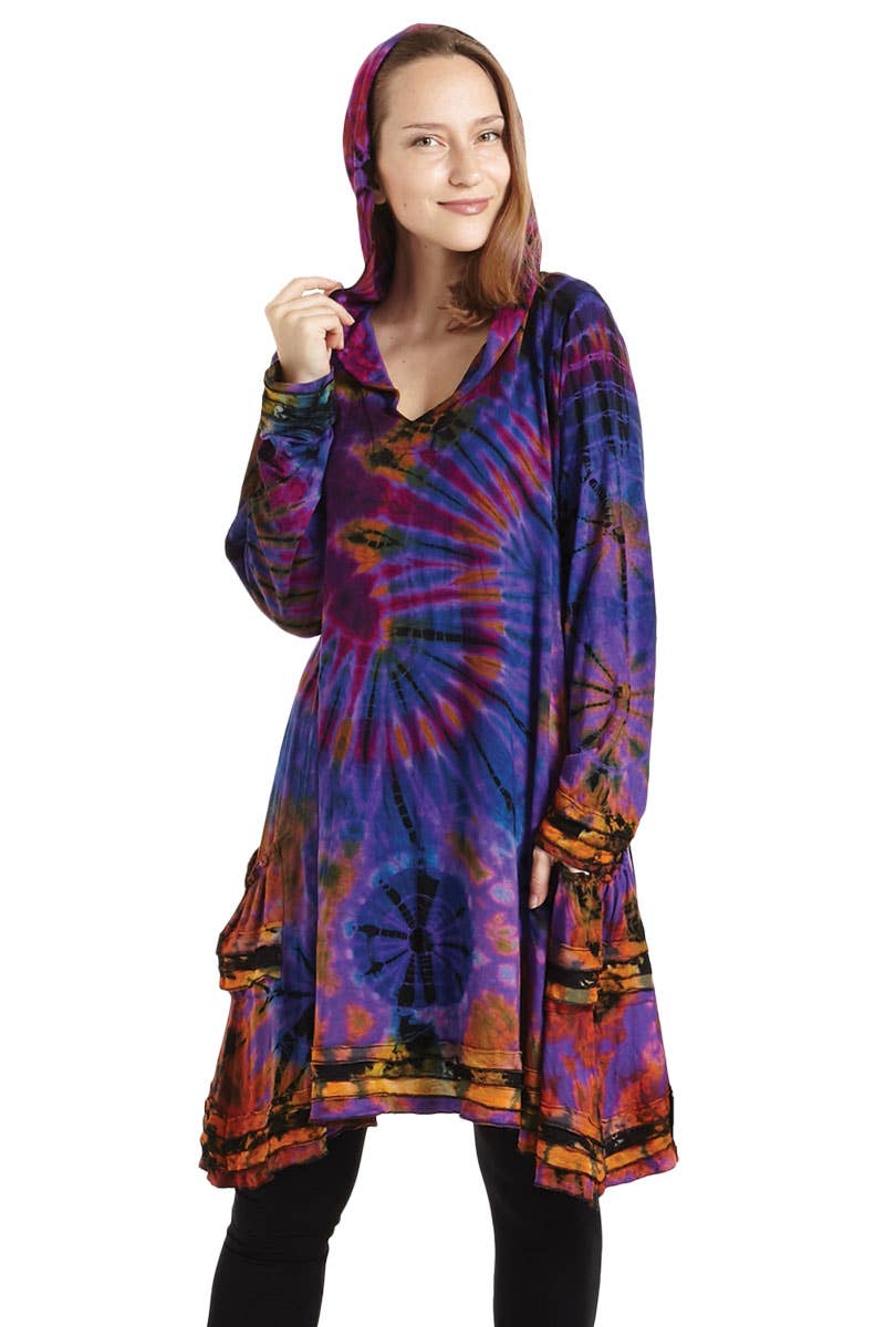 Kathmandu Imports - Womens Clothing - Long-sleeve tie-dye tunic/ dress (TH-1168)