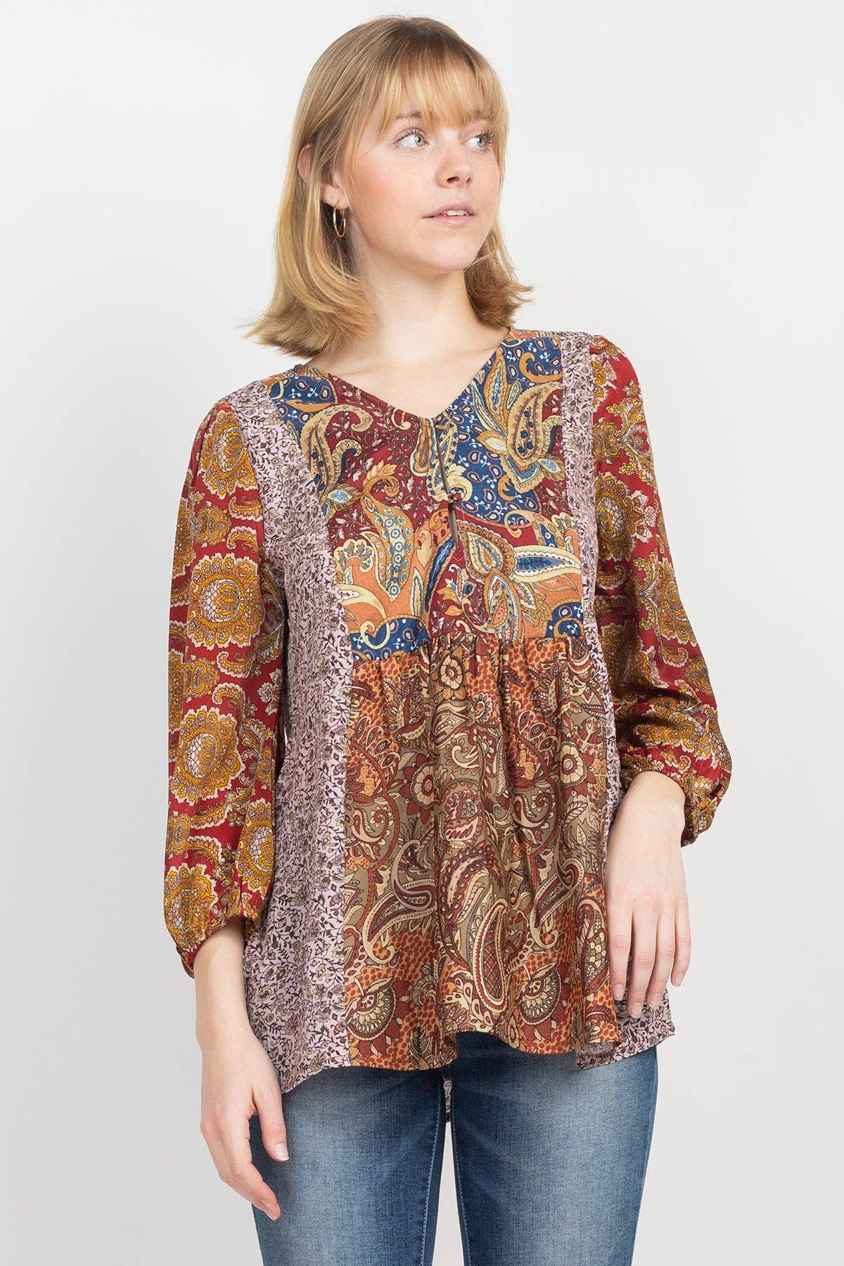 Lakhays Collection Inc. - Puffed Sleeve Patchwork Blouse