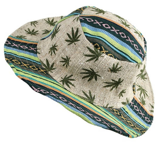 Green Gheri Hemp Hat with Pot Leaf