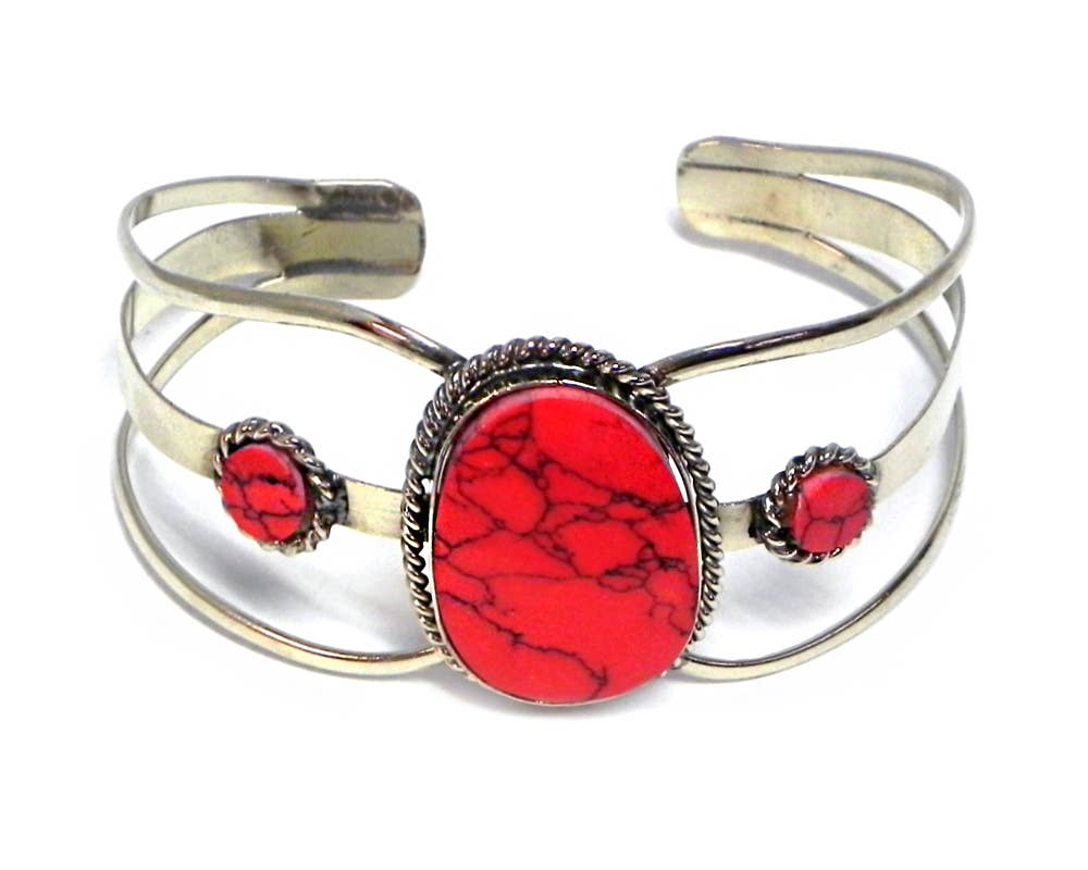 Pichincha - Large Stone Wide Metal Cuff Bracelet