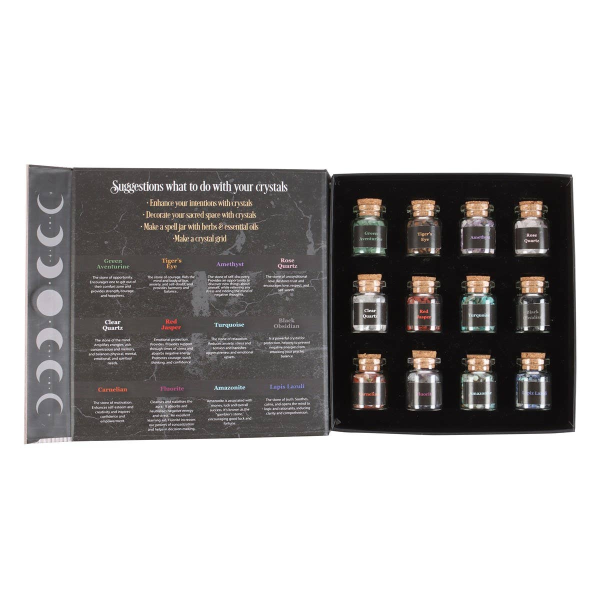 16008 12PC Crystals for Spells Crystal Chip Gift Bottle Set