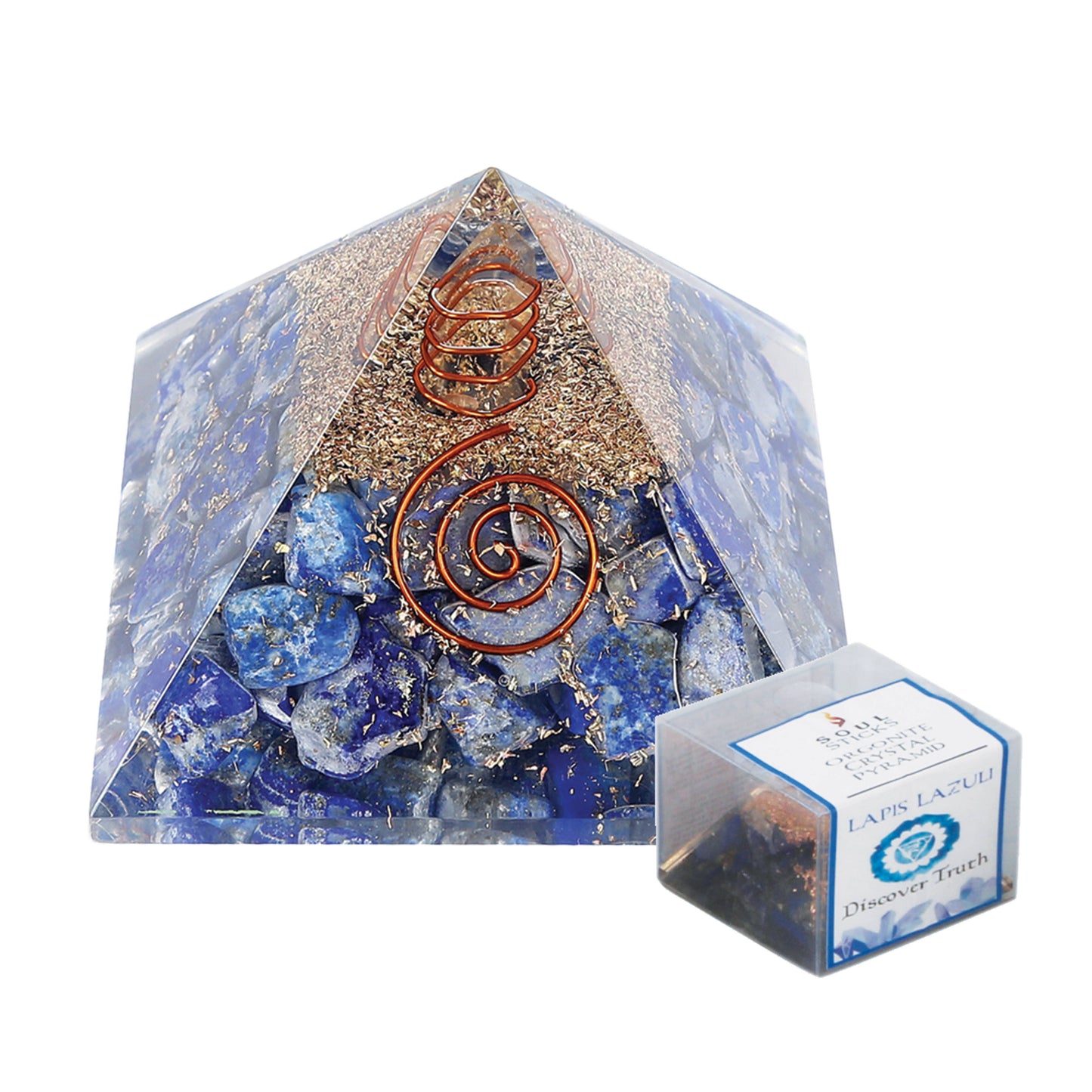 Orgonite Crystal Pyramid w/ Copper (60-70 mm.) - Lapis Lazul