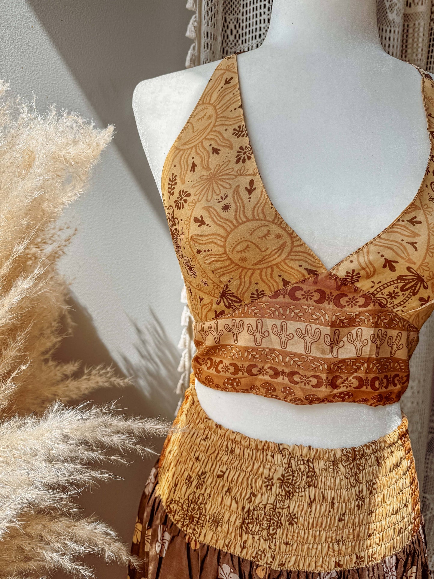 Beachy Boho Neutral Desert Solstice Silk Bralette, Bra Top