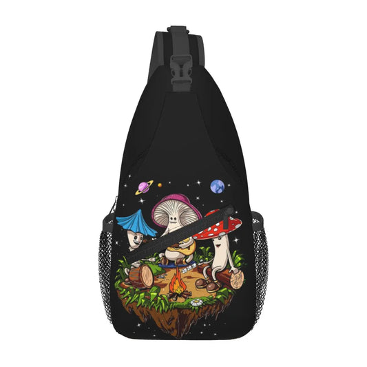 Hippie Magic Mushroom Chest Bag Men Sling Crossbody Backpack Chest Bag Travel Hiking Daypack Shoulder Bag
