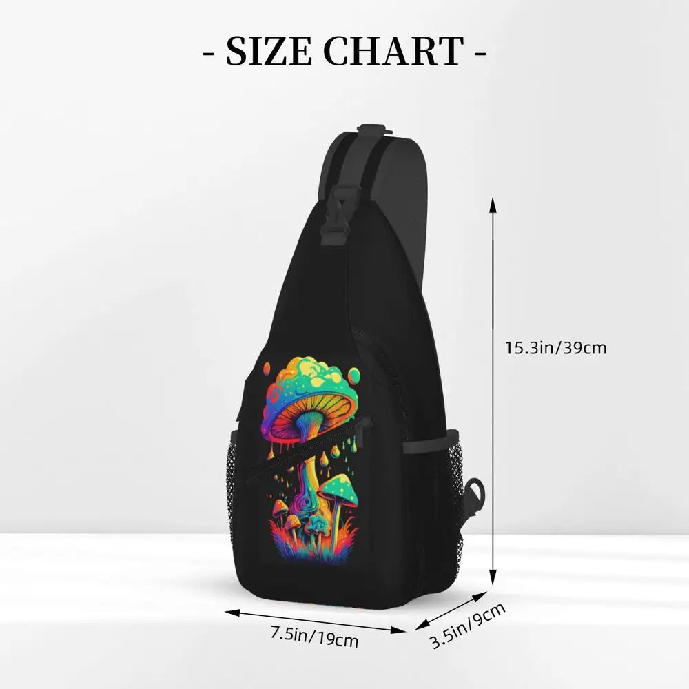 Hippie Magic Mushroom Chest Bag Men Sling Crossbody Backpack Chest Bag Travel Hiking Daypack Shoulder Bag