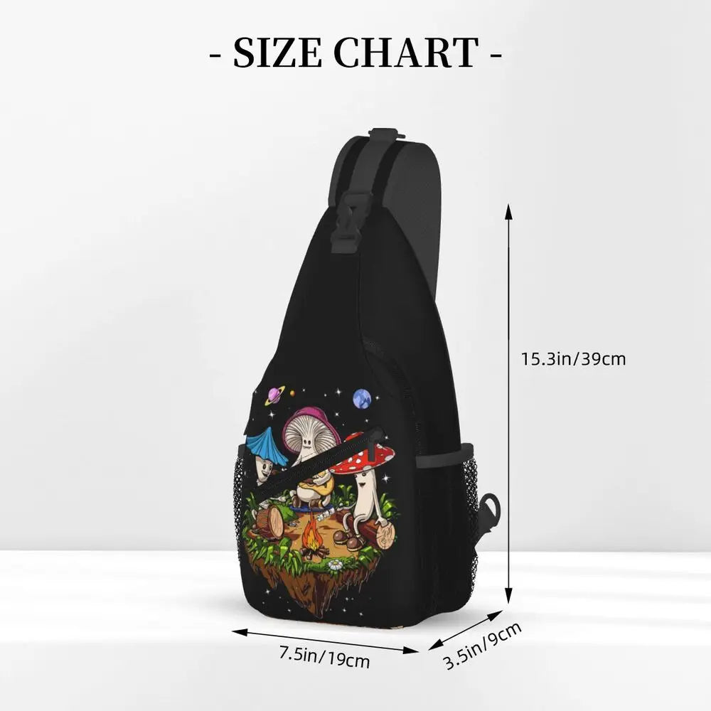 Hippie Magic Mushroom Chest Bag Men Sling Crossbody Backpack Chest Bag Travel Hiking Daypack Shoulder Bag