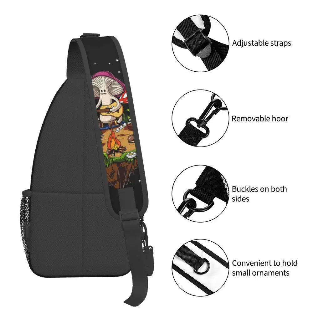 Hippie Magic Mushroom Chest Bag Men Sling Crossbody Backpack Chest Bag Travel Hiking Daypack Shoulder Bag