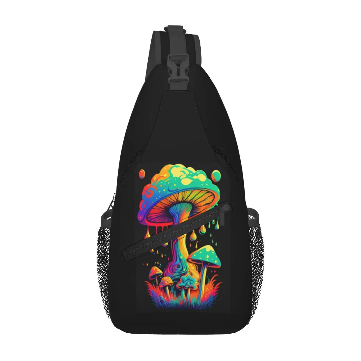 Hippie Magic Mushroom Chest Bag Men Sling Crossbody Backpack Chest Bag Travel Hiking Daypack Shoulder Bag