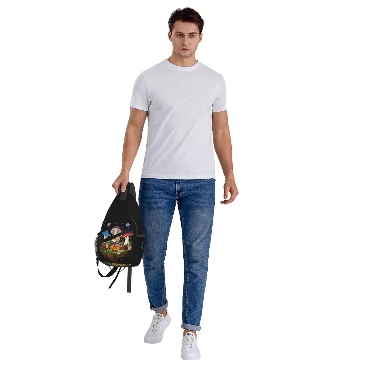 Hippie Magic Mushroom Chest Bag Men Sling Crossbody Backpack Chest Bag Travel Hiking Daypack Shoulder Bag