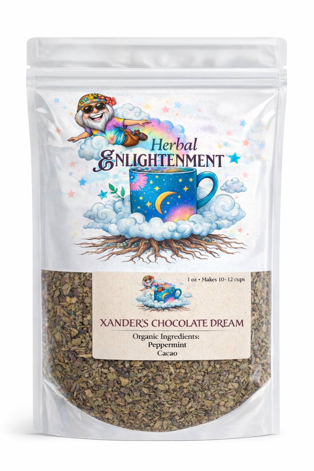 Xanders herbal tea blend with peppermint and cocoa nibs refreshing mint chocolate tea