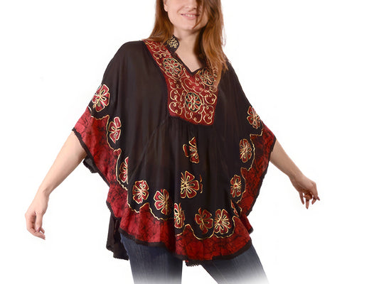 Gypsy Rose - Honky Tonk Woman Viscose Batik & Embroidered Capelet Poncho