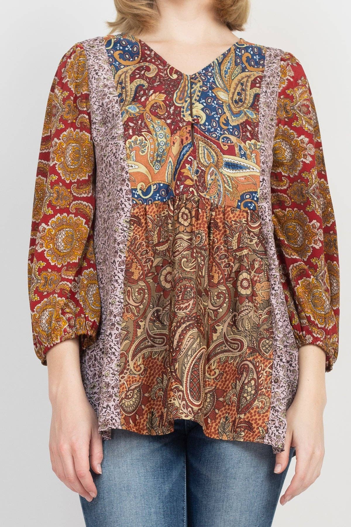 Lakhays Collection Inc. - Puffed Sleeve Patchwork Blouse