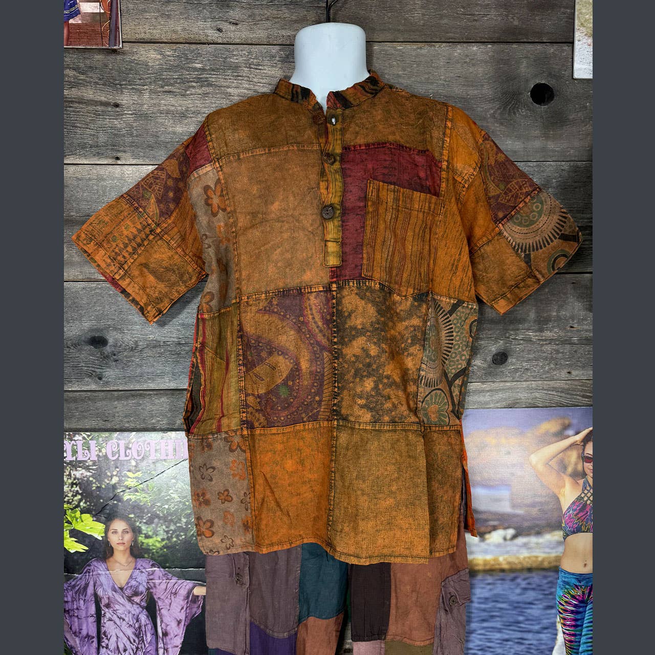 Jayli Clothing - Jaypuri Patchwork Overdyed Cotton Men’s Hippie Shirt