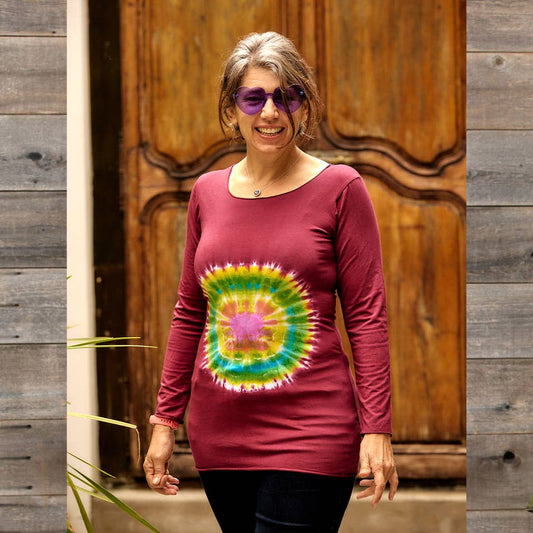 Jayli Clothing - Cotton Lycra Long Sleeve Top With Rainbow Tie Dye Bust