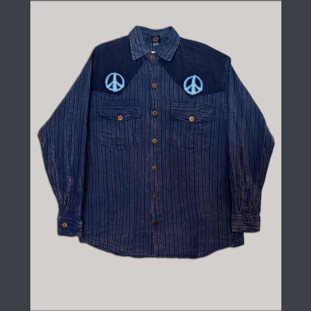 Jayli Clothing - Men's Cotton L\S Cowboy Shirt w/ Tonal Peace Embroidery