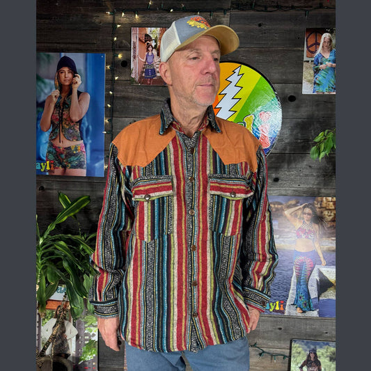 Jayli Clothing - Two Tone Heavy Cotton Patchwork Button Up Men's shirt