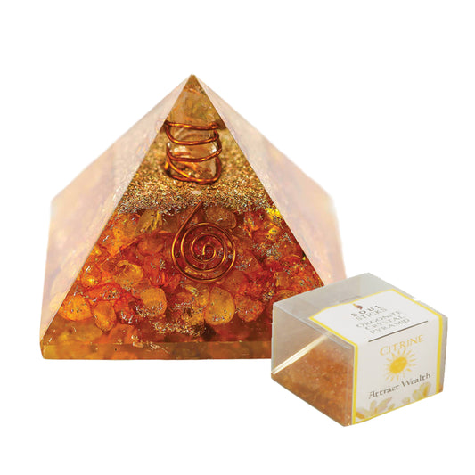 Orgonite Crystal Pyramid w/ Copper (60 - 70 mm.) - Citrine