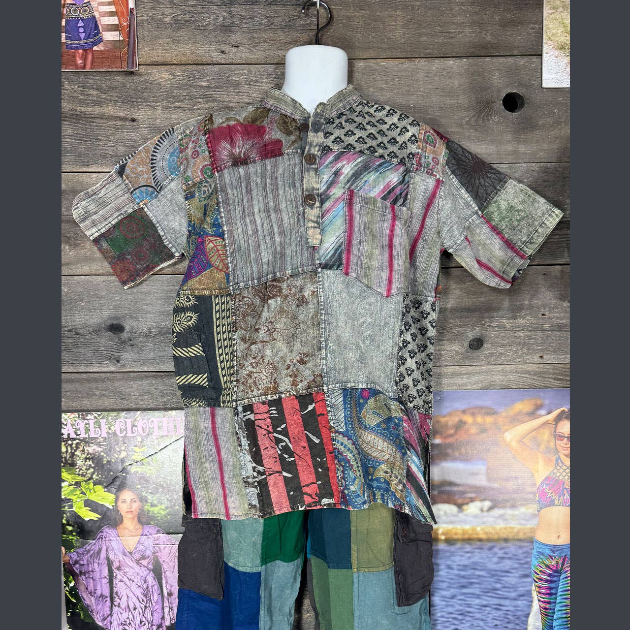 Jayli Clothing - Jaypuri Patchwork Overdyed Cotton Men’s Hippie Shirt