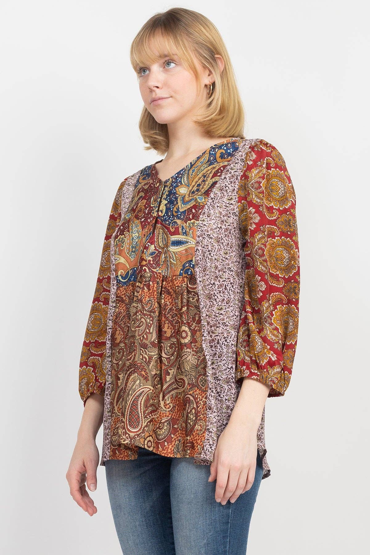 Lakhays Collection Inc. - Puffed Sleeve Patchwork Blouse