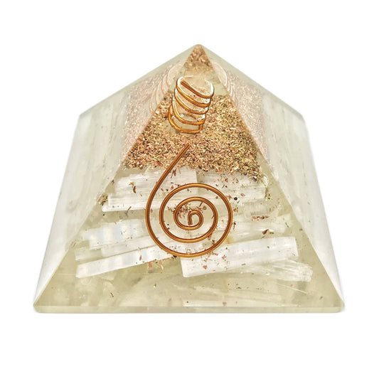 Orgonite Crystal Pyramid w/ Copper (40 - 50 mm) - Selenite