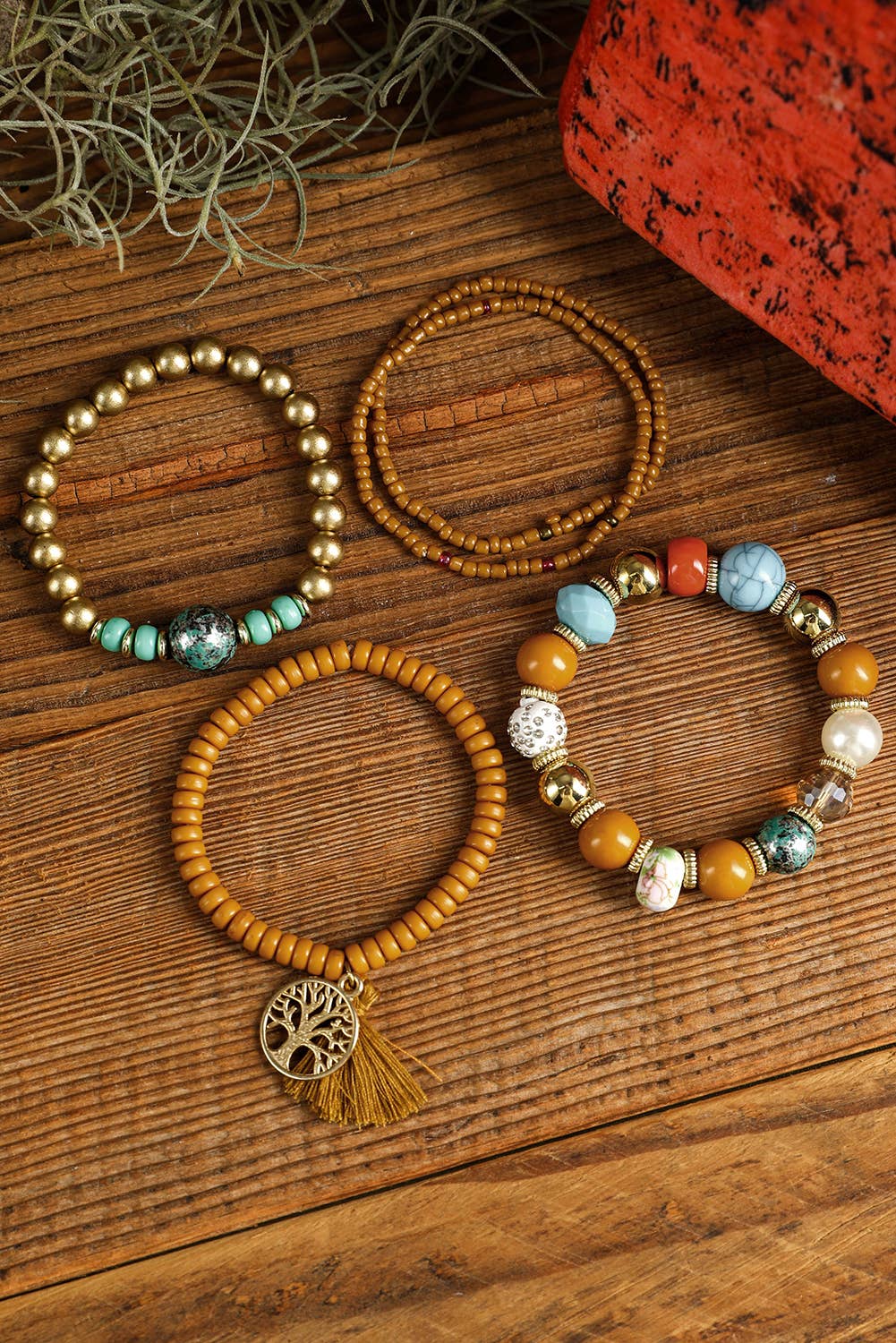 1 the Woman - 5pcs Boho Beaded Turquoise Bracelets Set