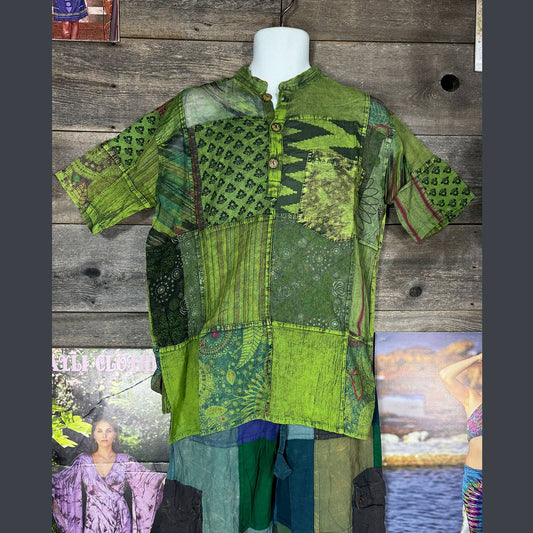 Jayli Clothing - Jaypuri Patchwork Overdyed Cotton Men’s Hippie Shirt