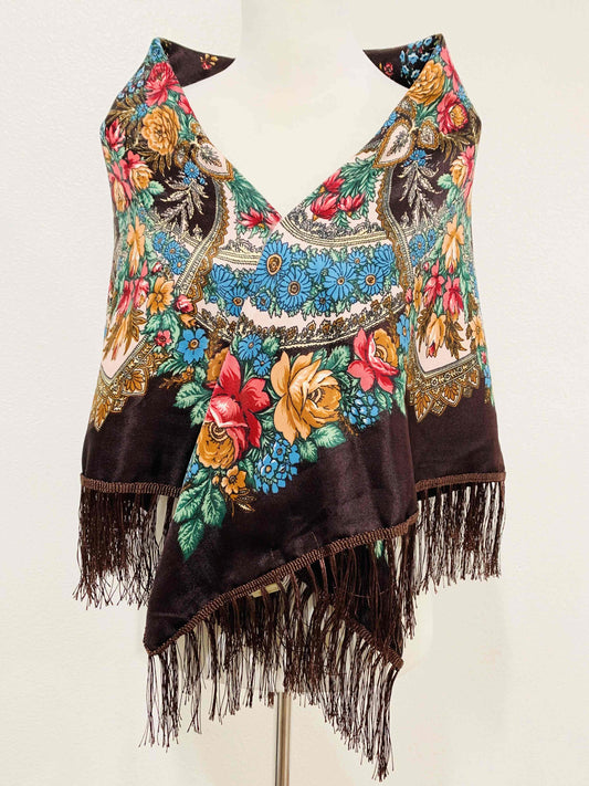 JC Sunny Fashion - JC023321 Western Vibe Long Fringe Floral Square Scarf/Shawl