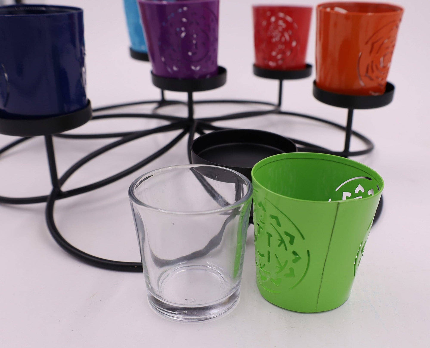 Large Round  Set of 7 Chakra Symbols Votive Tea Light Candle Holder