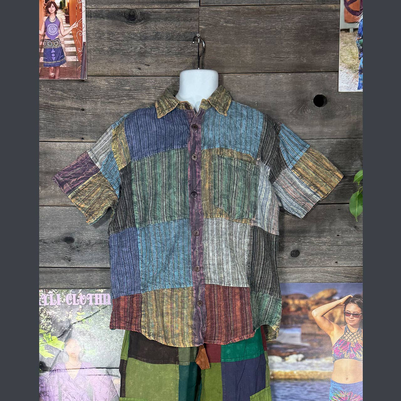 Jayli Clothing - Nepali Striped Patchwork Over dyed Cotton Hippie Shirt