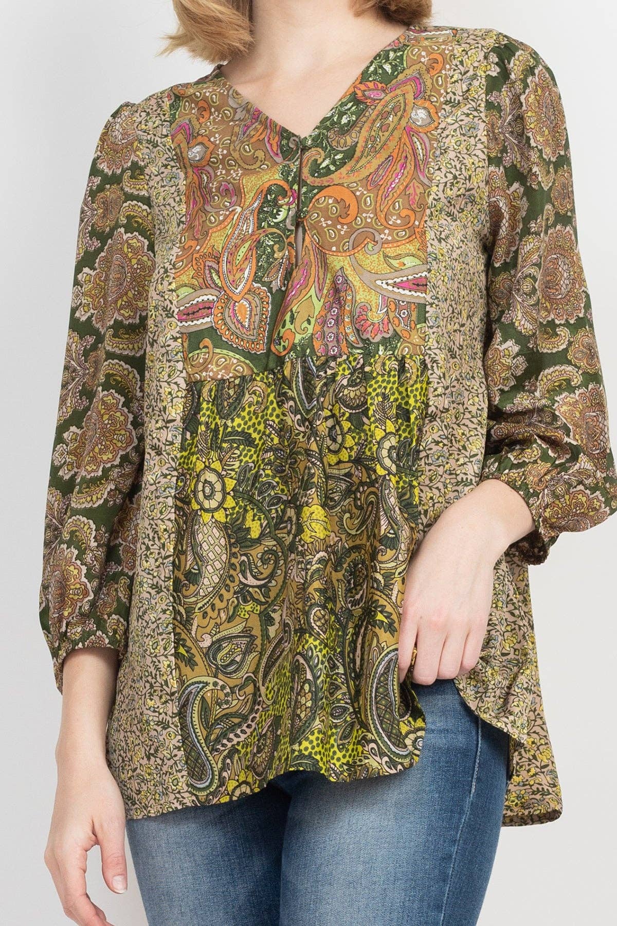 Lakhays Collection Inc. - Puffed Sleeve Patchwork Blouse