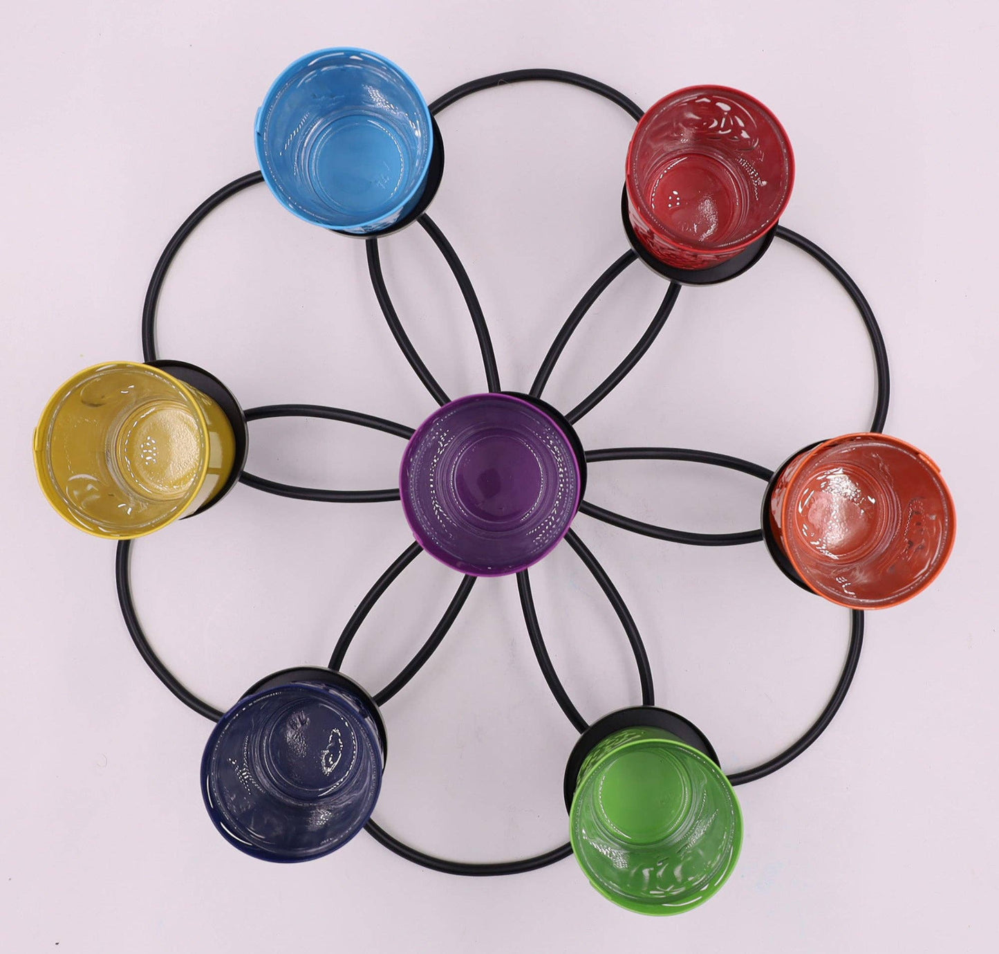 Large Round  Set of 7 Chakra Symbols Votive Tea Light Candle Holder