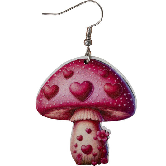 Benjamin International - WOOD MUSHROOM EARRING WITH HEARTS