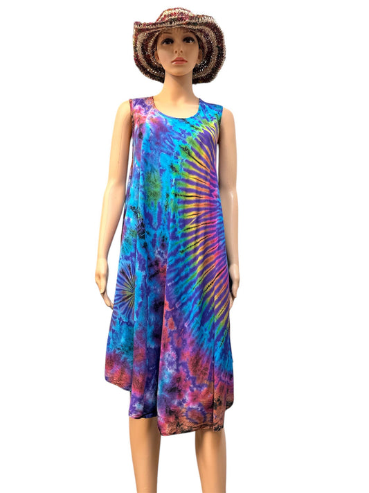 Rising International Inc - Rayon Tie Dye Ocean Blue Umbrella Dress KTN223